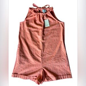 FRNCH New Donna Light Orange Linen Blend Combishort Romper Size Large NWT